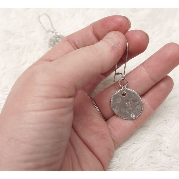 Classic Round Hammered Faux Silver Long Drop Earrings - Picture 4 of 4